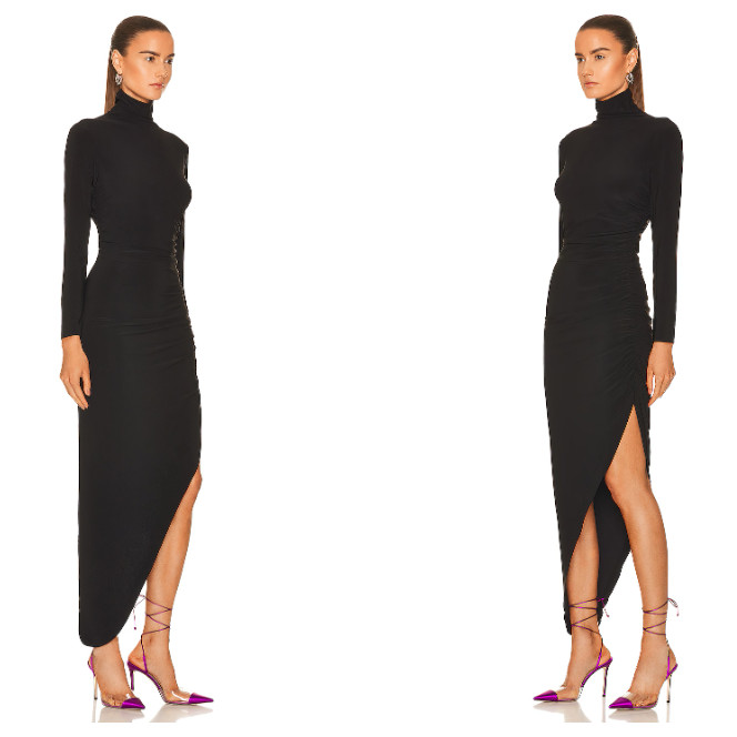 Norma Kamali Long Sleeve Turtleneck Side Drape Gown black size XS $200msrp New