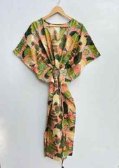 Indian Vintage 100% Cotton Long Beach Maxi Kaftan Dress One Size Caftan Kimono