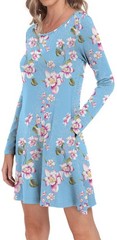 HiMONE Floral Print Stretchable Light Blue Dress, 2 Side Pockets Size SMALL