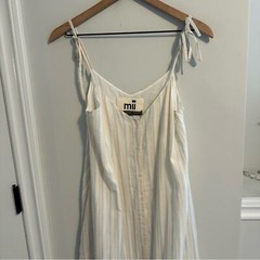 Tuckernuck Mii Collection White Blue Tan Striped Cotton Maxi Dress Small
