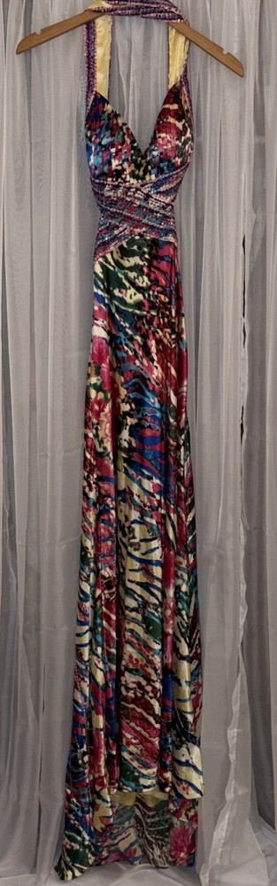 Vintage Cache Multicolor Party Burst Vibrant Dress Cutout Sides Beaded Size 6