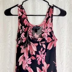 Connected Apparel Pink Floral Midi Dress Size 6 Black Fairycore Y2K Asymmetric