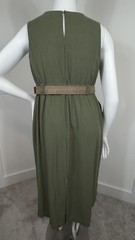 AK Plus Size Olive Green Linen Blend Midi Dress Belted Pockets Size XL/GG