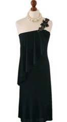 CLAUDIE AMOS Vintage Black One Shoulder Floral Applique Dress UK8 Made In UK