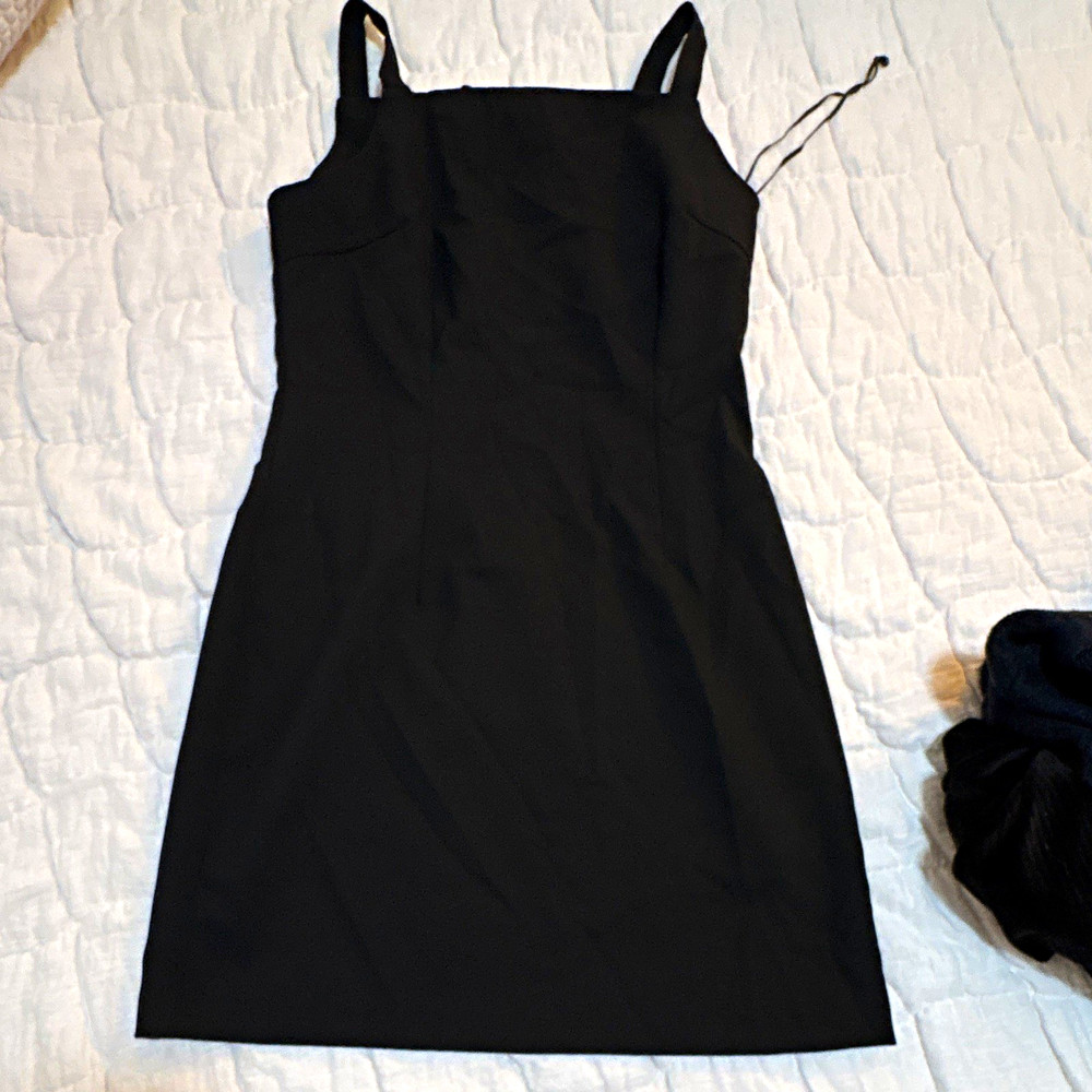 Women&rsquo;s Black Solid Sheath Dress Square Neck Strappy Knit Stretch Zip 9-10