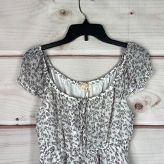 Chocolate Dress Juniors L Floral Cap Sleeve Tie Neck Mini Elastic Waist Pullover