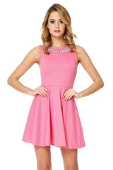 Quiz Pink Textured Skater Necklace Dress Glam flattering premium quality size 10