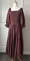 Brown,smocked high-waisted a crinkle woven texture