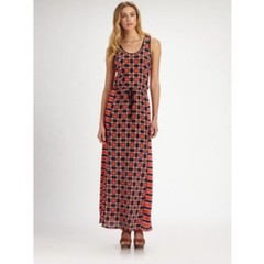 Michael Kors Sleeveless Maxi Dress Soho Colorblock Sleeveless Geometric Red XXS