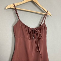NWT Kendall + Kylie Slip Drsss FLAWS Brown Size XS Midi Tie Milkmaid Satin