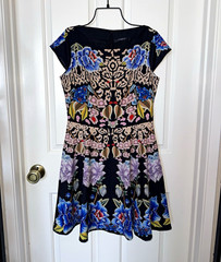 Givenchy Multicolor Floral A-Line Knee Length Dress Boat Neck Short Sleeve Zip M