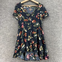 New Lovestitch Shirt Dress Women S Black Floral Short V-Neck Button Up