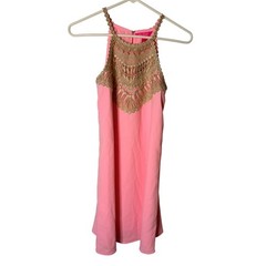 Lilly Pulitzer Pearl Soft Shift Dress Coral Reef Tint Gold Embroidery 00 001552