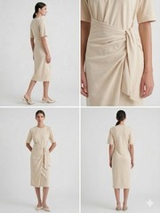 Modern Citizen Noa Knit Wrap T-Shirt Dress Almond Cream Beige Minimalist Medium