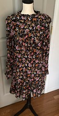 Ever After Peasant Style Ruffled Mini Dress Black Floral Long Sleeve Size Medium