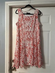 Perceptions New York XL Coral White Floral Lace Print Sleeveless A-Line Dress