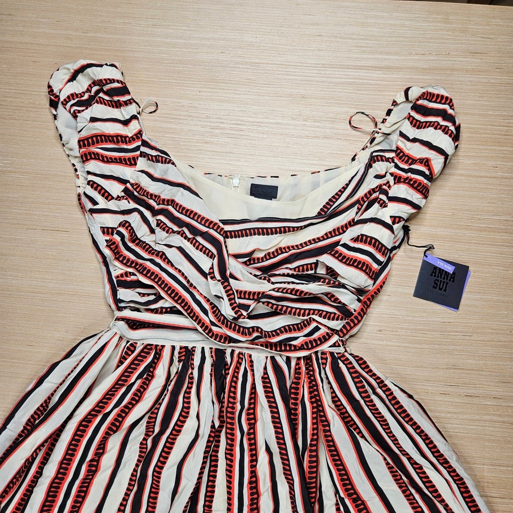 Anna Sui Silk Striped Dress Women 13 Multi-Color NEW Designer Boho Target