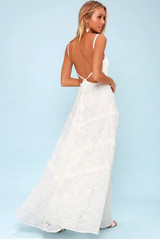 Lulus White Lace Backless Maxi Dress Sz XS Romantic Bridal Shower Cottagecore