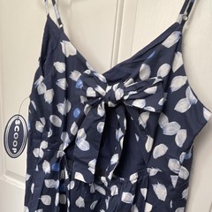Scoop Navy/White Floral V-Neck Maxi Dress Adjustable Spaghetti Straps L Bow