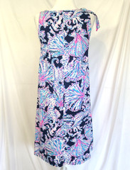 New Lilly Pulitzer Deep Sea Navy Shells Luella Shift Dress Small Pima Cotton