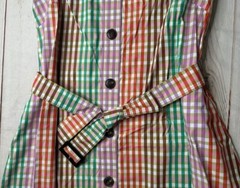 Kate Spade New York Shirt Dress Multi L Rainbow Plaid Cotton Belted Button Front