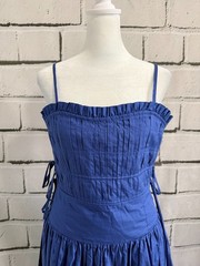 NWOT Moon River Women&rsquo;s Blue Smocked Cotton Maxi Dress Size M Side Tie Lined