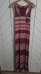 GUESS Racerback Tank Maxi Dress Magenta, Grey & Black Stripe, Size Large