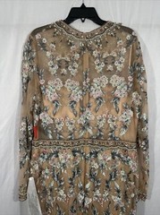 NWT $798 Mac Duggal [ 14 ] Floral Embroidered Long Sleeve Trumpet Gown Nude Q624