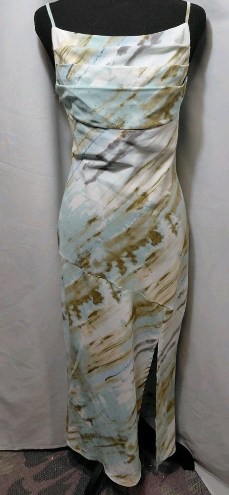 Multicolor Abstract Strappy Sleeveless Square Neck Slip Maxi Dress Side Slit