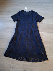 MSGLAMOR Dark Blue Sheer Applique Flared Dress BNWT Party Evening Party UK10/12