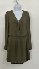 WHBM Women Pleated Shirt Dress 4 |XS Green Sheer Lined Fairy L/S Office Career