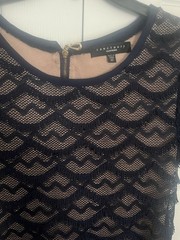 Sanctuary Navy Lace Overlay Fringe Lined Short Sleeve Scoop Neck Shift XS