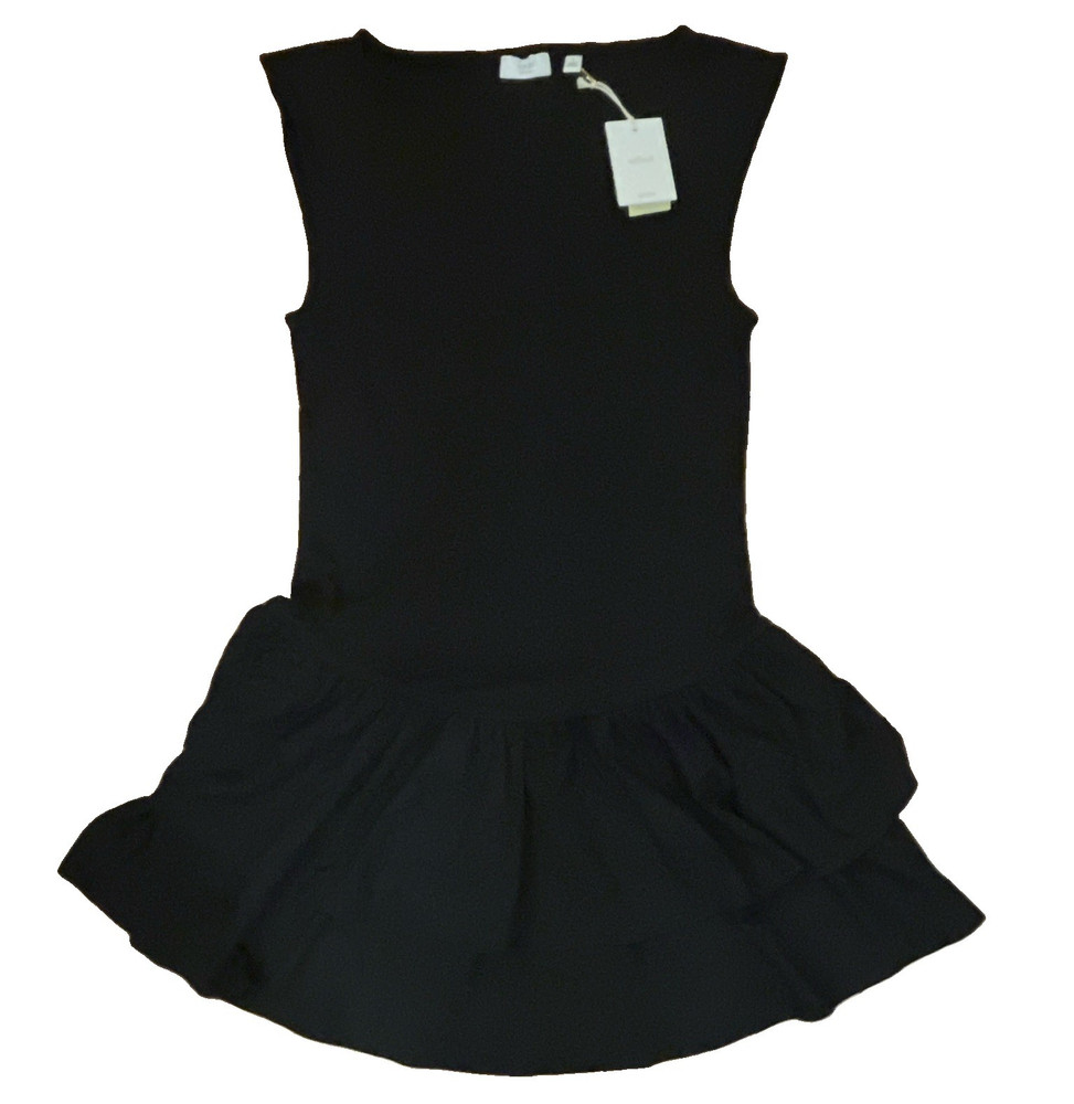 Aritzia-Wilfred Women&rsquo;s Black Solid Sleeveless Mini Dress Ruffle Layered Size S