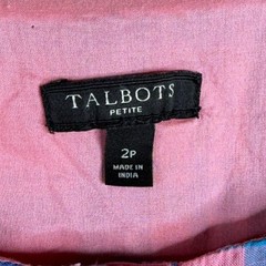 Talbots Madras Sleeveless Button Front Shirt Dress size 2 Petite Blue/Pink