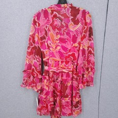 Donna Morgan Floral Ruffle Tiered Button Front Tie Pink Dress Womens Size 14 NWT