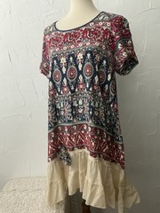 Unbranded Boutique Dress M Patchwork Ruffled Shift Mini Boho Cottagecore NWOT
