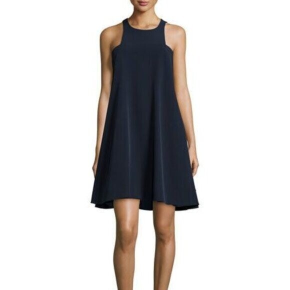 Milly Cady Angular trapeze a-line mini dress navy blue racerback pockets shift 0