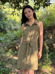 Millenium Olive Green Sleeveless Zip-Front Utility Dress with Tie-Waist