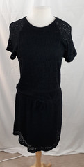 Lou & Grey Women&rsquo;s Black Short Sleeve Crochet Lace Dress Stretch Pockets Casual