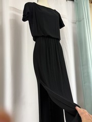 LOVESTITCH SHORT SLEEVE MAXI BOHO DRESS ELASTIC WAIST SIDE SLITS ON BOTH SIDES S