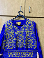 Luxury Moroccan Kaftan Royal Blue Gold Embroidered Dubai Abaya Jalabiya Dress