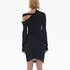 HELMUT LANG Asymmetric Mini Dress NWT Black Twisted Long Sleeve Women&rsquo;s M