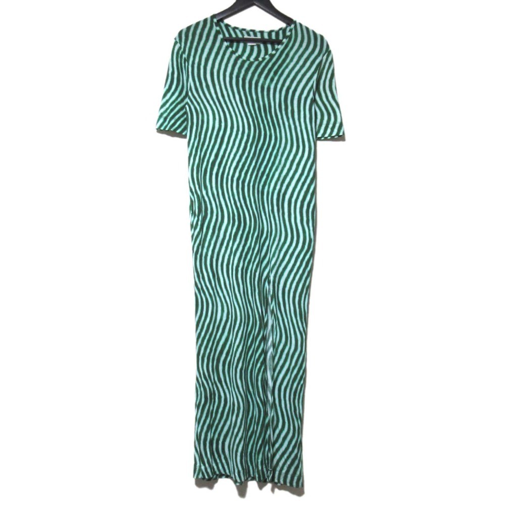 DRIES VAN NOTEN Len Lye Stripe Pattern Long Dress Green Size Small Women USED