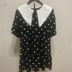 Dazy Polka Dot Black & White Collared Dress Sz XL