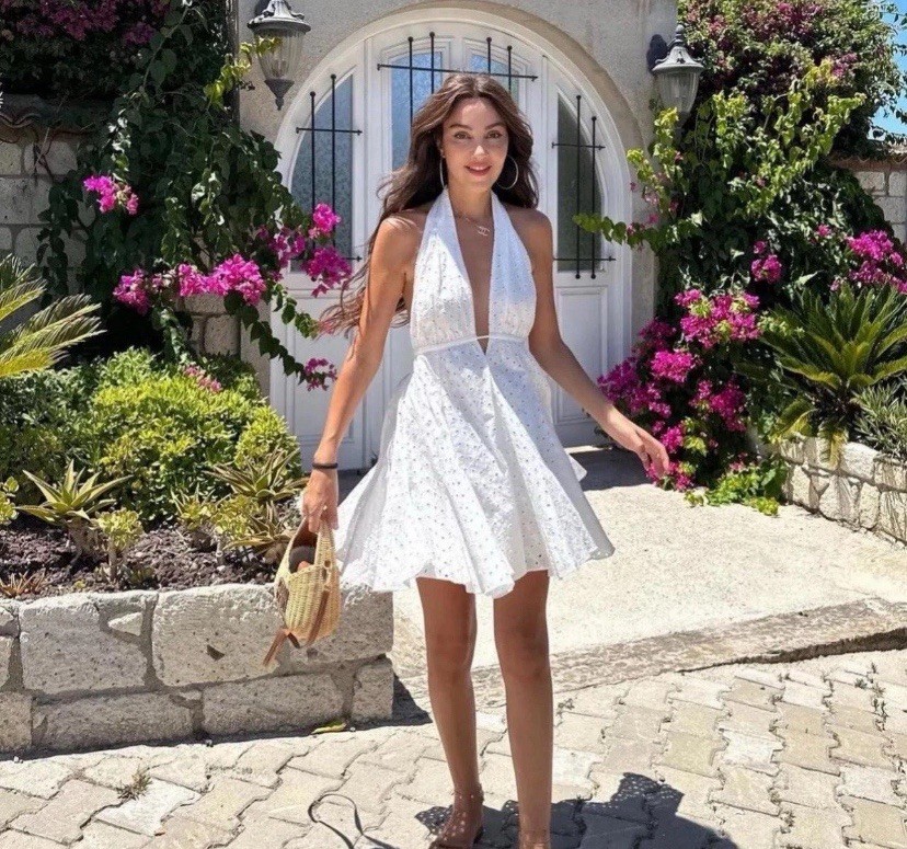 Zara EMBROIDERED EYELET HALTER DRESS ref 4786/282 White M