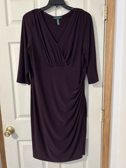 Lauren Ralph Lauren Women’s Purple Ruched Wrap Dress Size 18 W