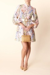 NWOT $950 Zimmermann Illustration Buttoned Belted Floral Linen Mini Dress AU1 S