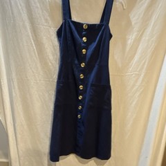 L Love Blue Solid Mini Dress Square Neck Strappy Smocked Button Front S