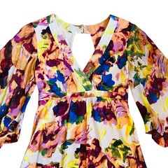 Anthropologie Maeve Sz 2 Floral Silk Mini Dress Cutout Ruffle Sleeve Deloria