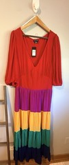 City Chic Willow Multicolor Colorblock V-Neck Smocked Maxi Dress M/18